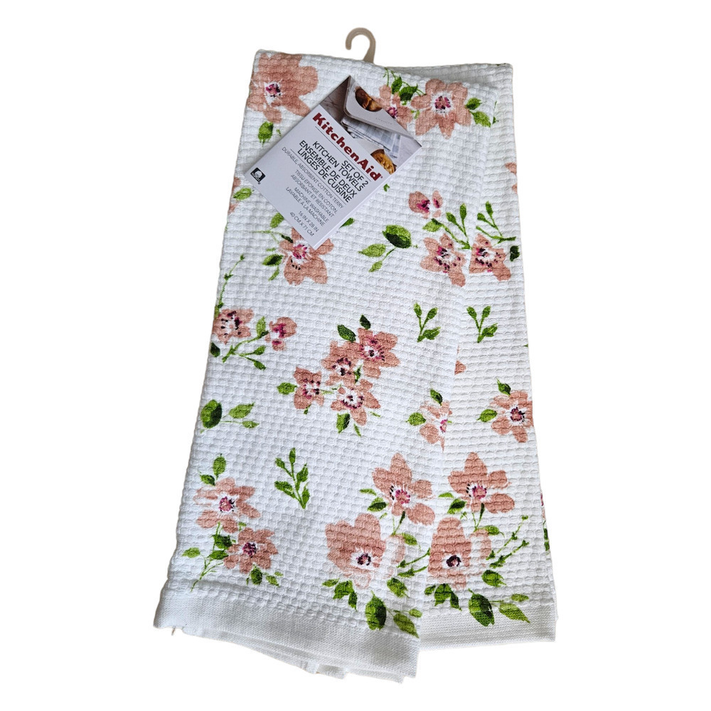 NEW KitchenAid Ditsy Daisies Kitchen Towels 16" x 28" [Pink & White] (Set of 2)